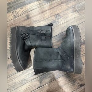 UGG Black Leather Buckle Mid Calf Platform Boots Women’s Size 8